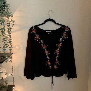 Cropped Embroidered Lace-up Top
